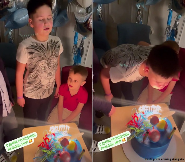Тимофей Прилучный задувает свечи на именинном торте